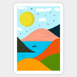 Fishing sea and mountains Sticker